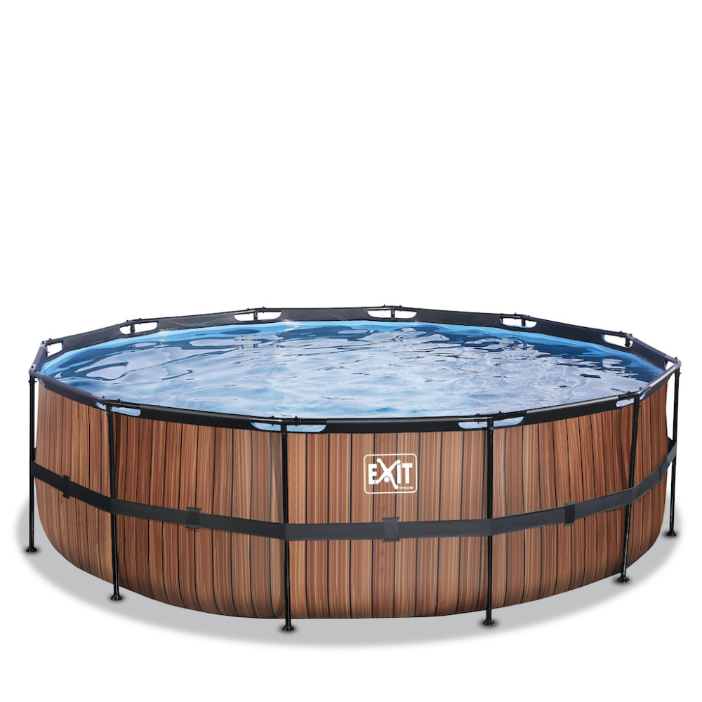 EXIT Wood zwembad diameter 450x122cm met filterpomp - bruin