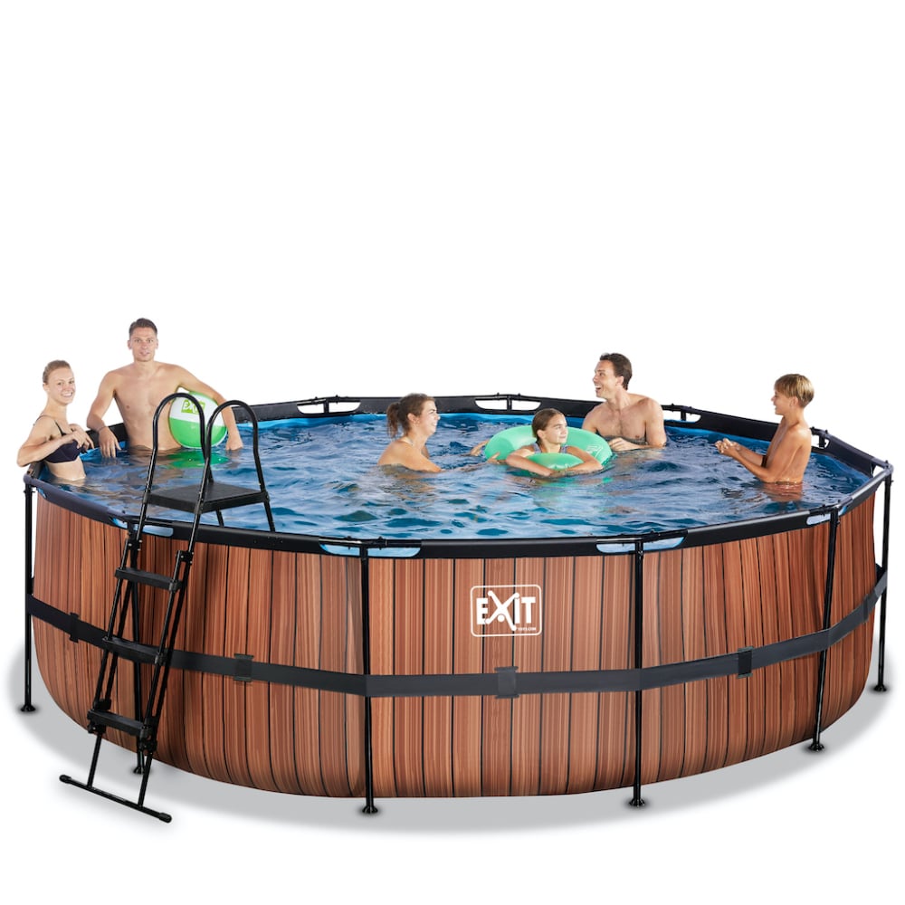 EXIT Wood zwembad diameter 488x122cm met filterpomp - bruin