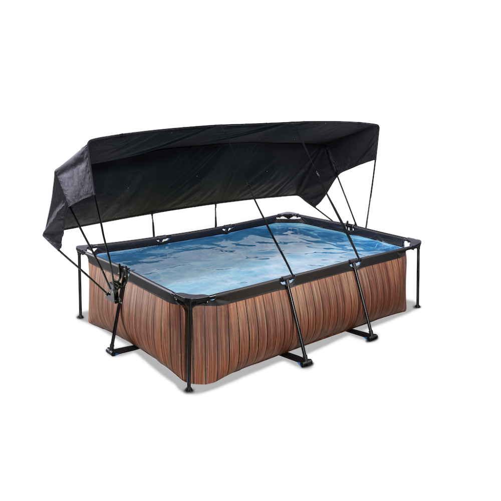 EXIT Wood zwembad 220x150x65cm met schaduwdoek en filterpomp - bruin