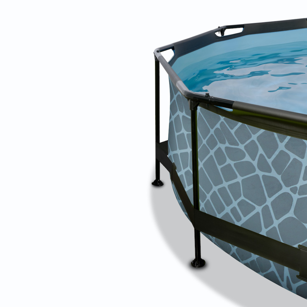 EXIT Stone zwembad diameter 244x76cm met overkapping en filterpomp - grijs