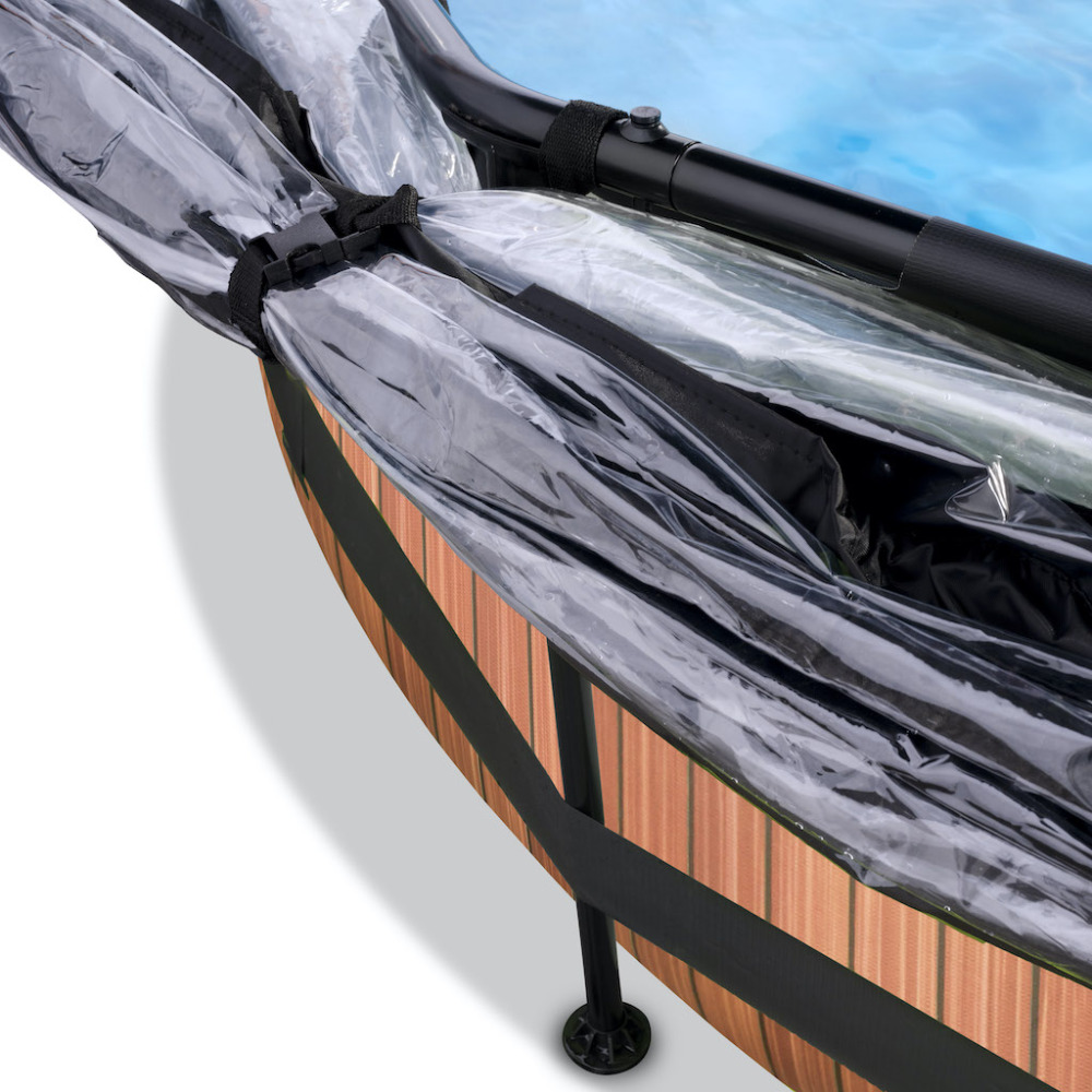 EXIT Wood zwembad diameter 244x76cm met overkapping en filterpomp - bruin