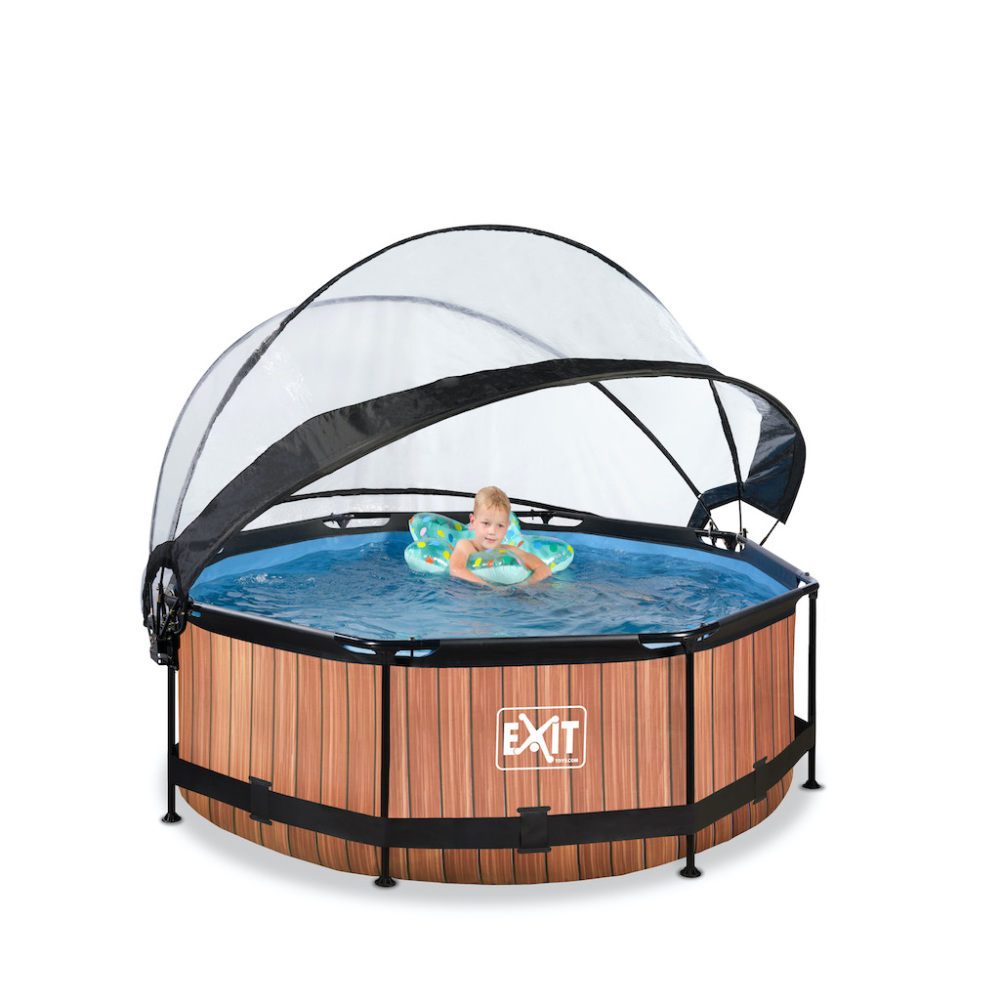 EXIT Wood zwembad diameter 244x76cm met overkapping en filterpomp - bruin