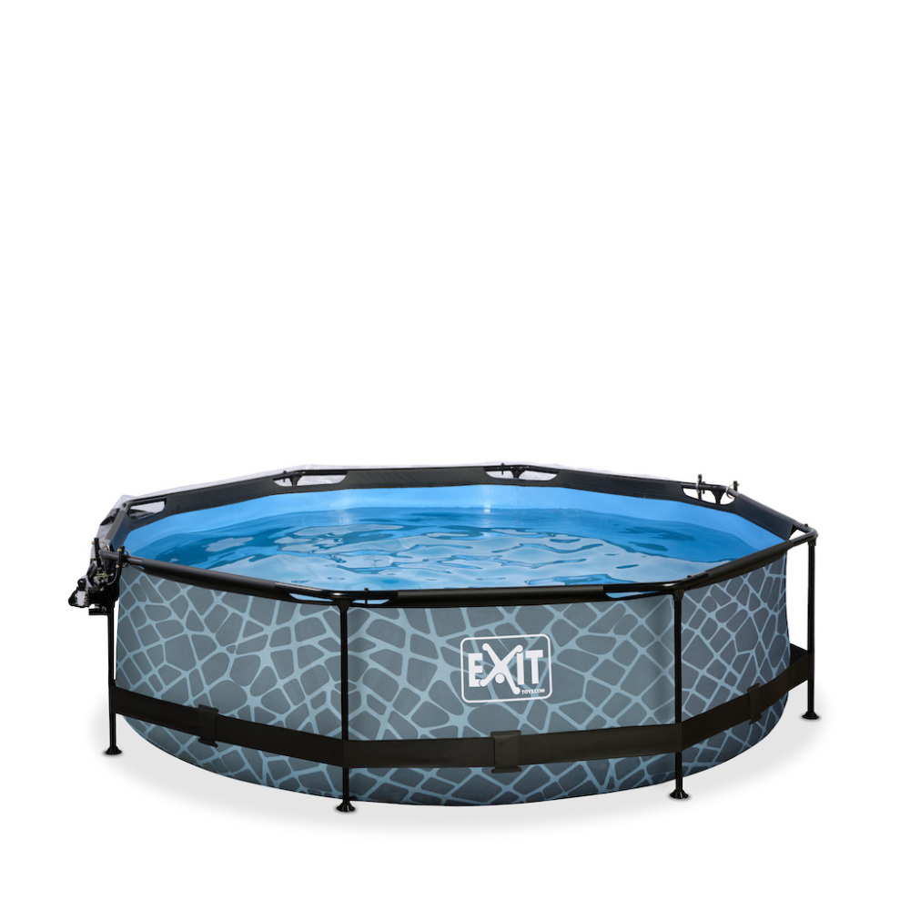EXIT Stone zwembad diameter 300x76cm met overkapping en filterpomp - grijs