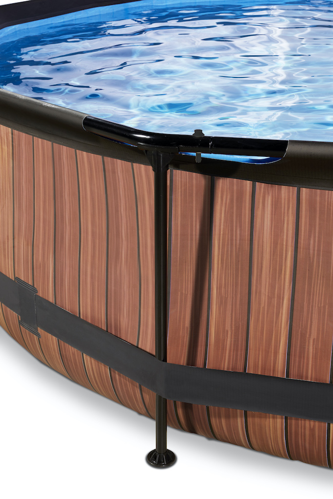 EXIT Wood zwembad diameter 300x76cm met overkapping en filterpomp - bruin