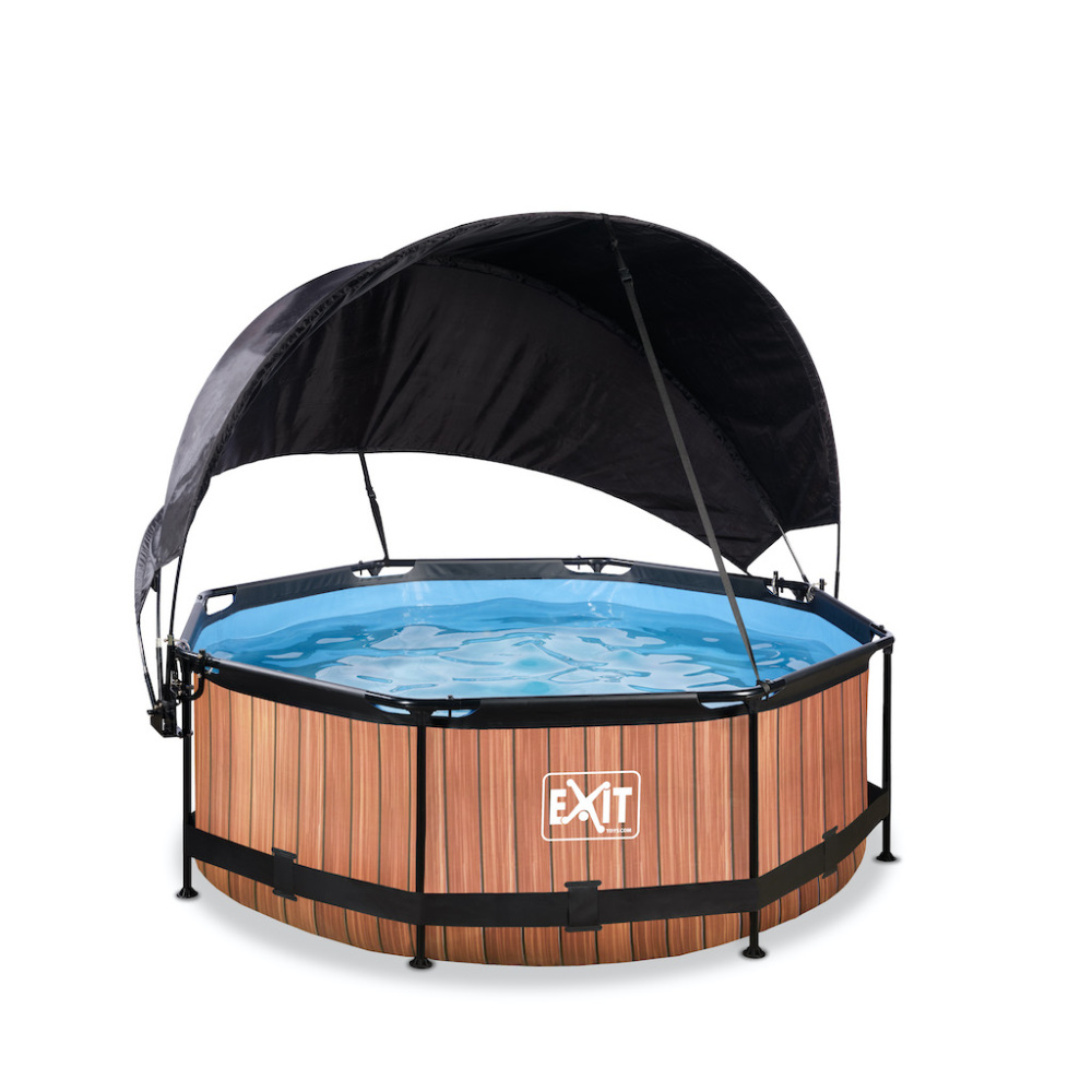 EXIT Wood zwembad diameter 244x76cm met schaduwdoek en filterpomp - bruin