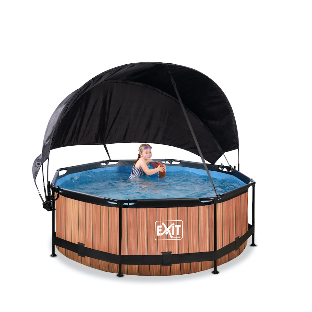 EXIT Wood zwembad diameter 244x76cm met schaduwdoek en filterpomp - bruin