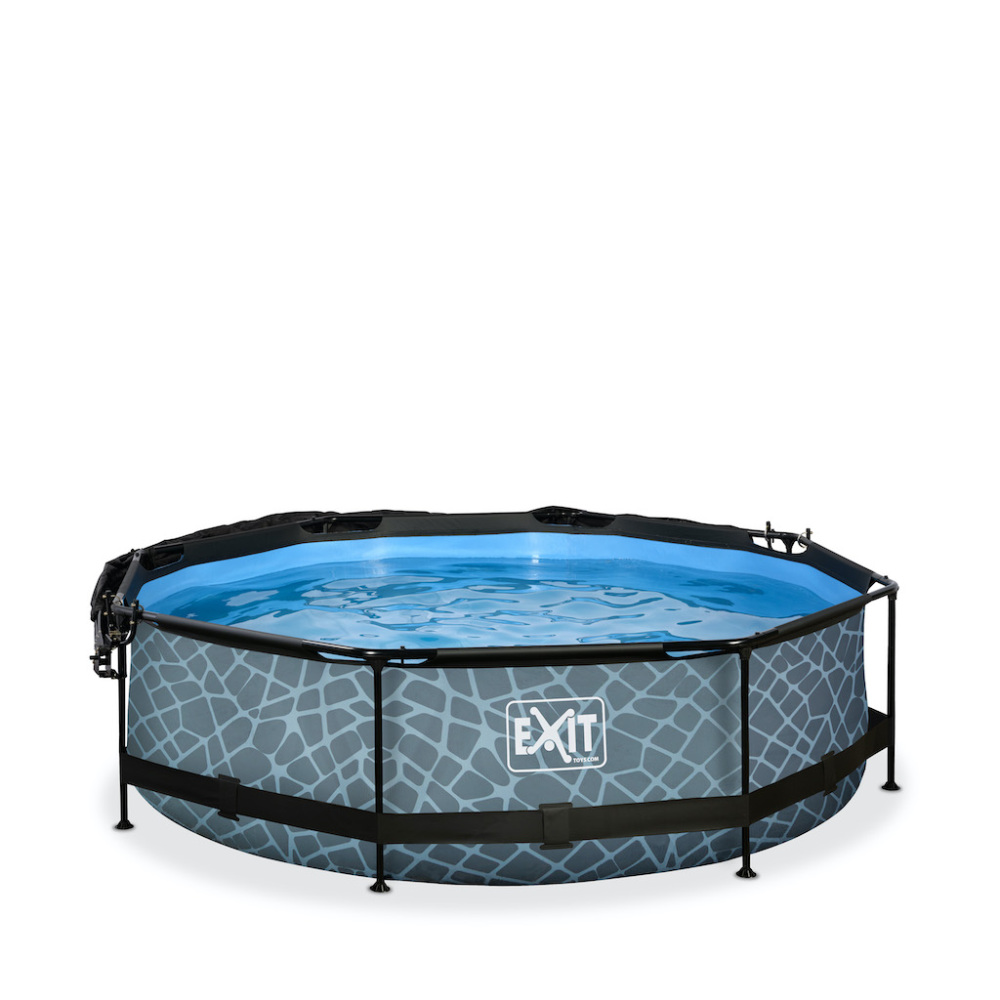 EXIT Stone zwembad diameter 300x76cm met schaduwdoek en filterpomp - grijs