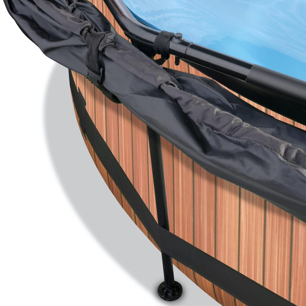 EXIT Wood zwembad diameter 300x76cm met schaduwdoek en filterpomp - bruin