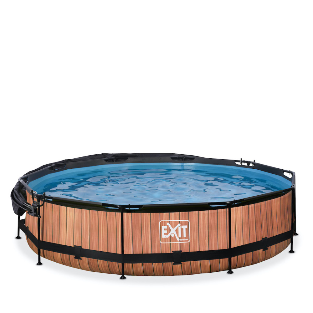 EXIT Wood zwembad diameter 360x76cm met schaduwdoek en filterpomp - bruin