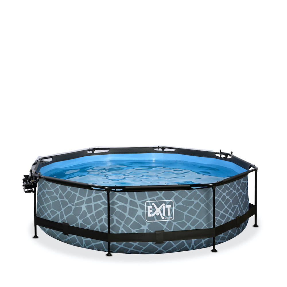 EXIT Stone zwembad diameter 300x76cm met overkapping, schaduwdoek en filterpomp - grijs