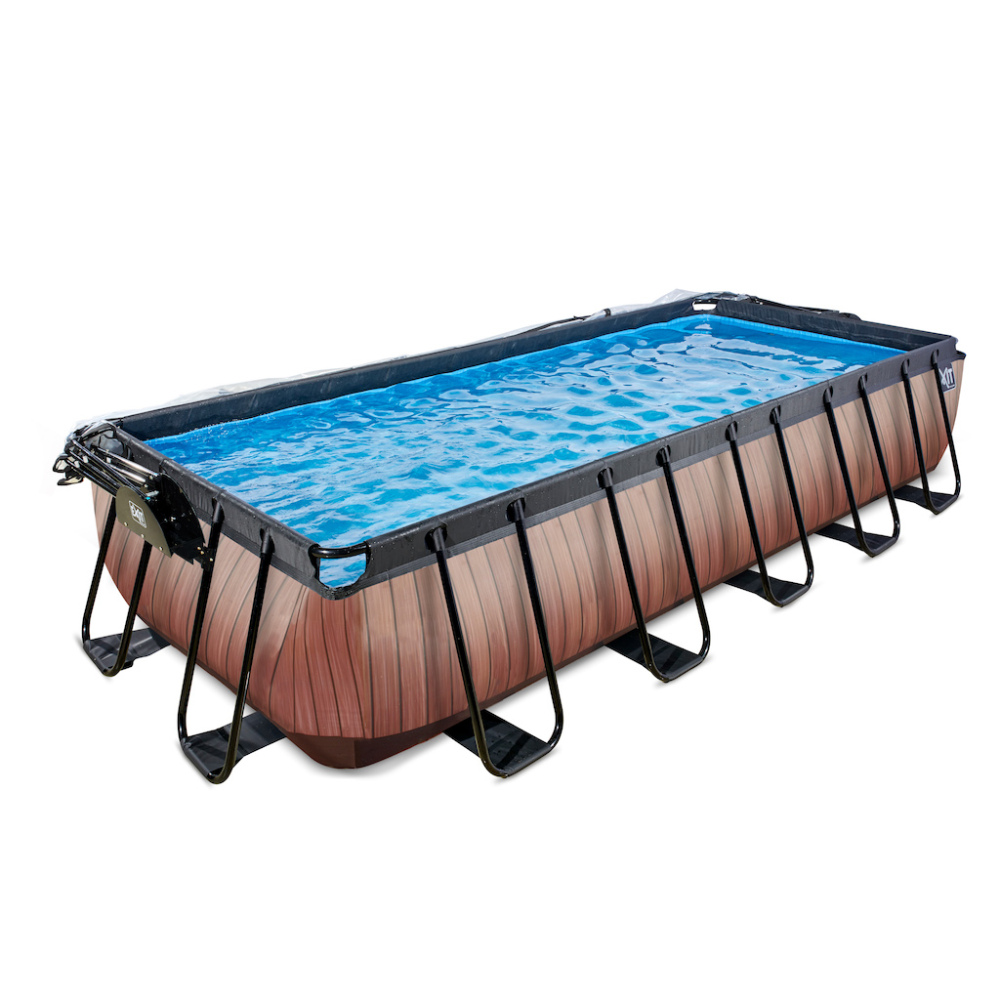 EXIT Wood zwembad 540x250cm met overkapping en zandfilterpomp - bruin