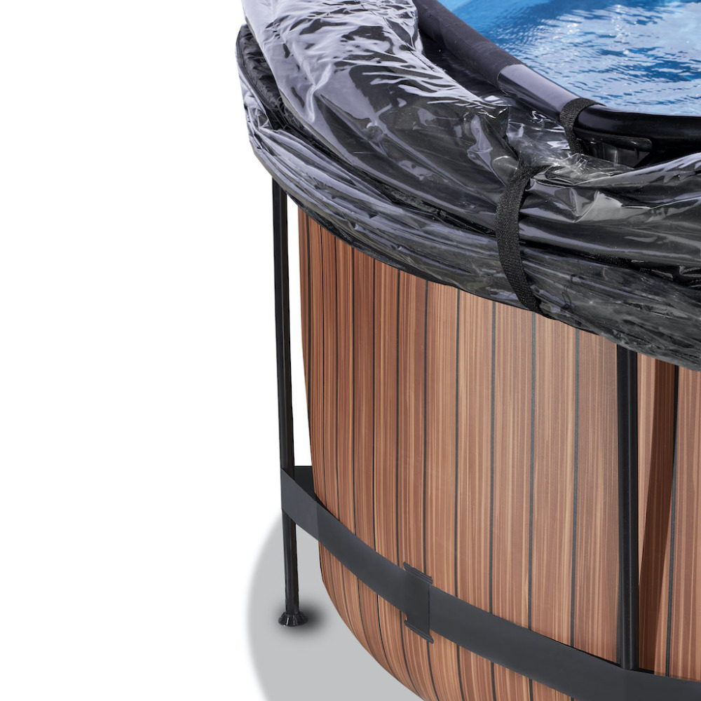 EXIT Wood zwembad diameter 360x122cm met overkapping en zandfilterpomp - bruin