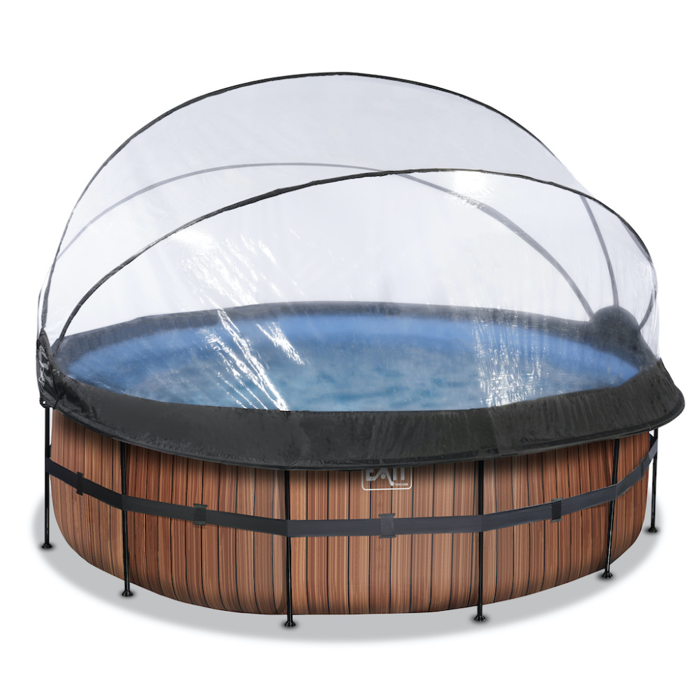 EXIT Wood zwembad diameter 427x122cm met overkapping en zandfilterpomp - bruin