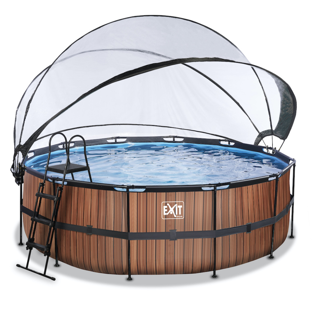 EXIT Wood zwembad diameter 427x122cm met overkapping en zandfilterpomp - bruin