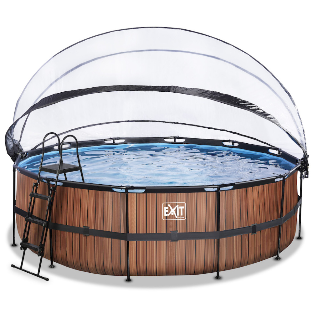 EXIT Wood zwembad diameter 450x122cm met overkapping en zandfilterpomp - bruin