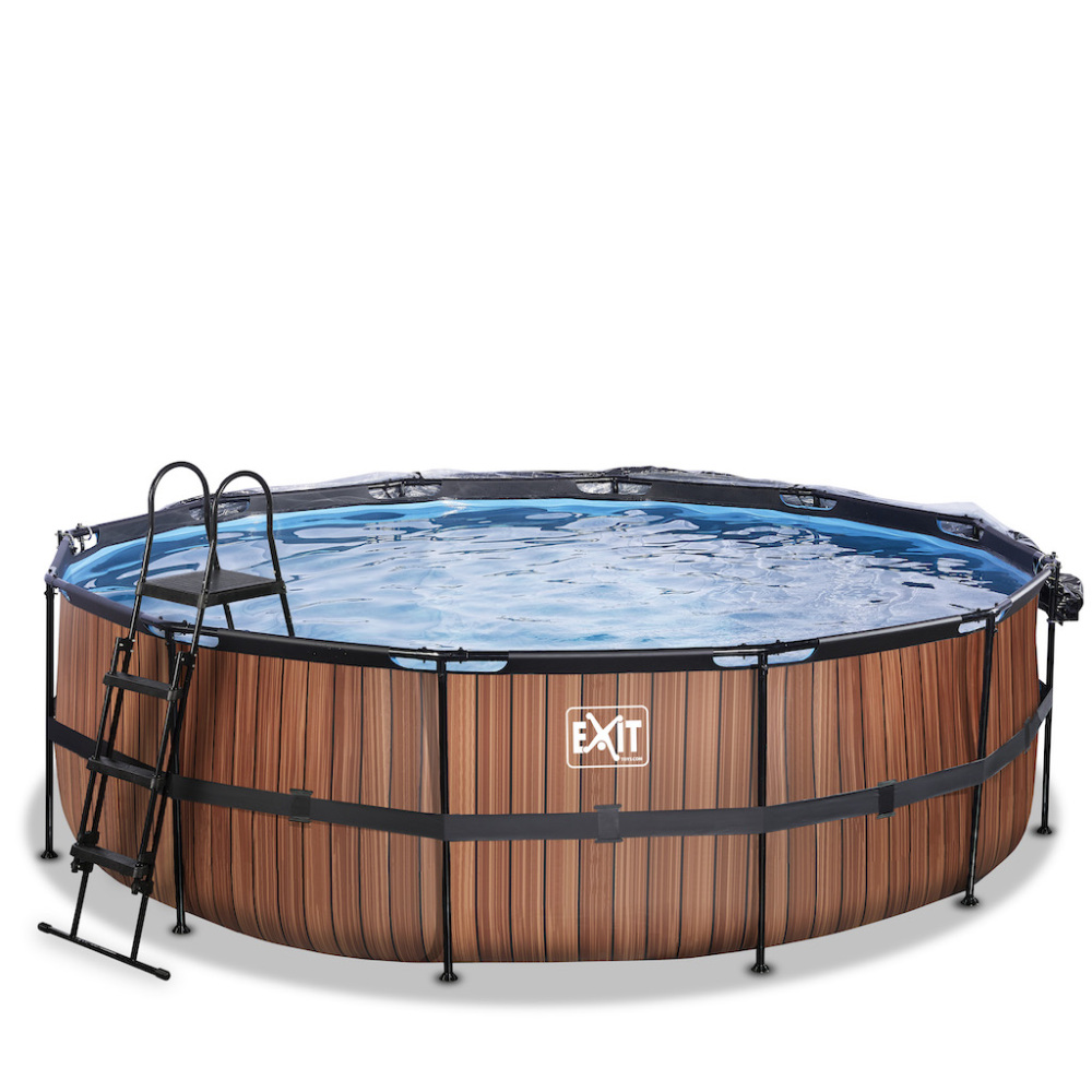 EXIT Wood zwembad diameter 450x122cm met overkapping en zandfilterpomp - bruin
