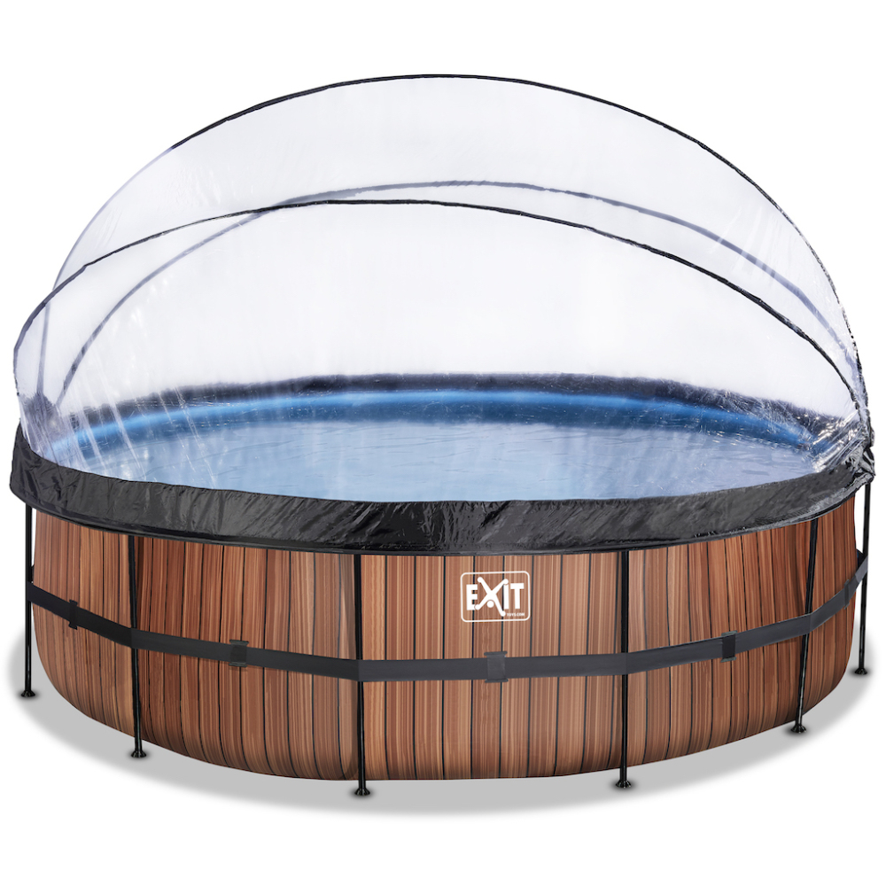 EXIT Wood zwembad diameter 488x122cm met overkapping en zandfilterpomp - bruin
