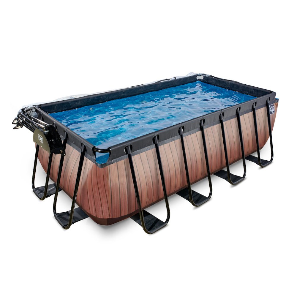 EXIT Wood zwembad 400x200x122cm met overkapping en zandfilterpomp - bruin