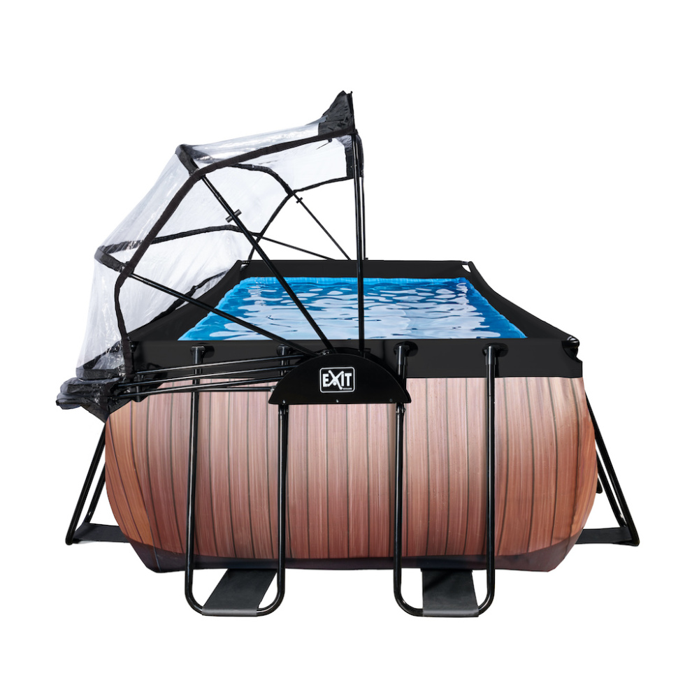 EXIT Wood zwembad 400x200x100cm met overkapping en zandfilter- en warmtepomp - bruin