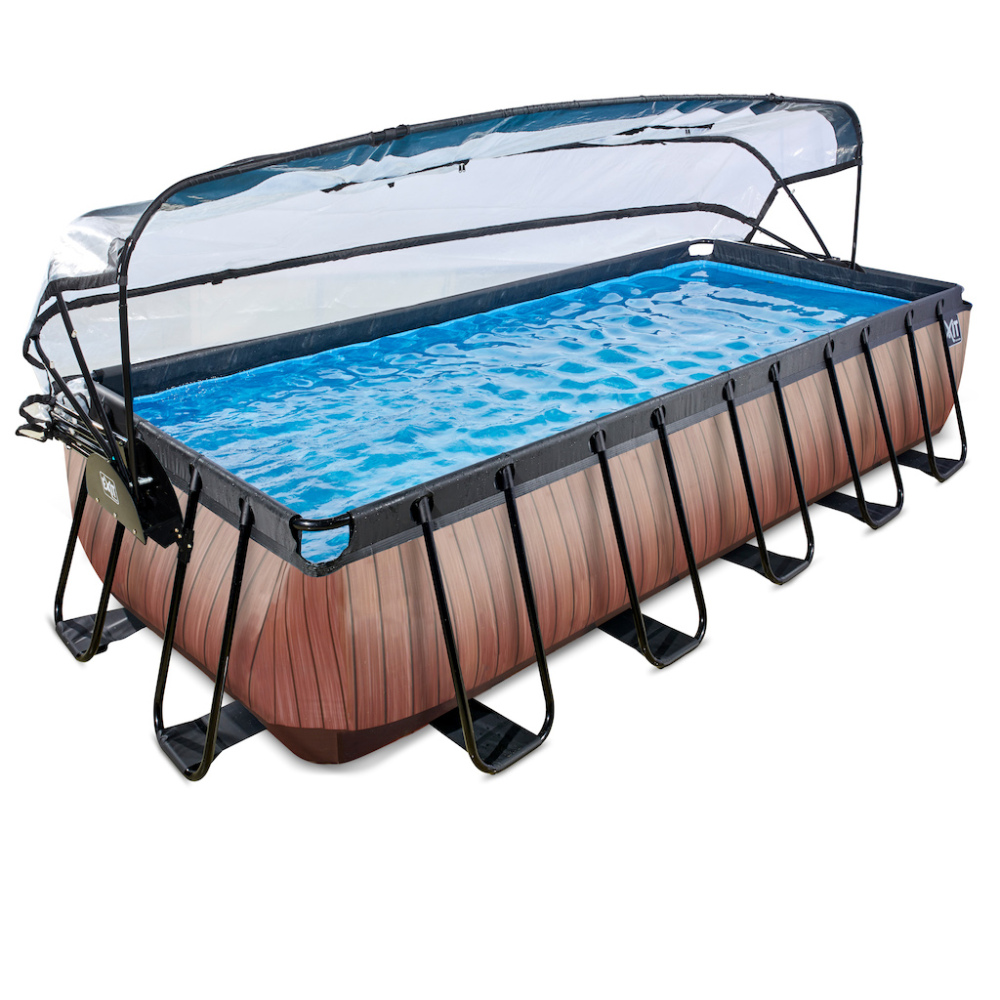 EXIT Wood zwembad 540x250x100cm met overkapping en zandfilter- en warmtepomp - bruin