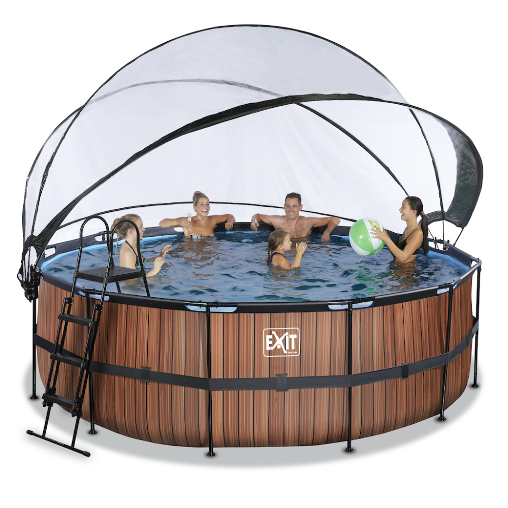 EXIT Wood zwembad diameter 427x122cm met overkapping en zandfilter- en warmtepomp - bruin