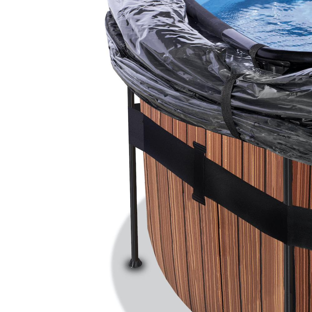 EXIT Wood zwembad diameter 488x122cm met overkapping en zandfilter- en warmtepomp - bruin