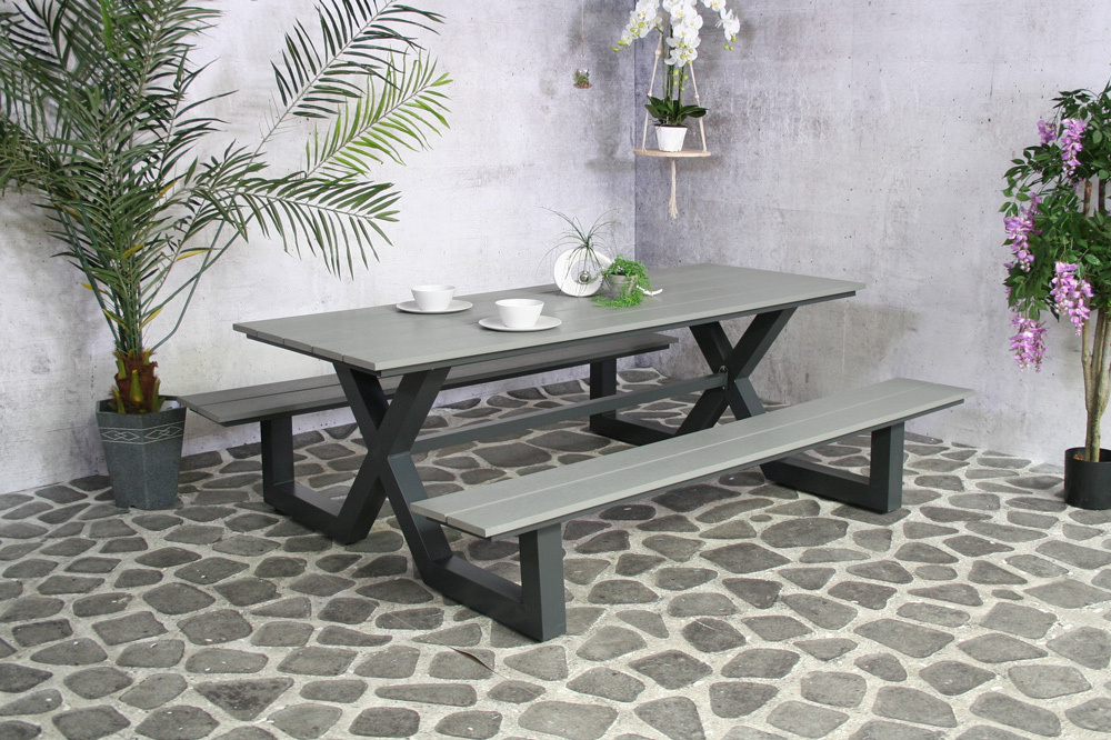 Sens-Line Furniture - Picknicktafel Kelvin 210 cm - Zwart Aluminium
