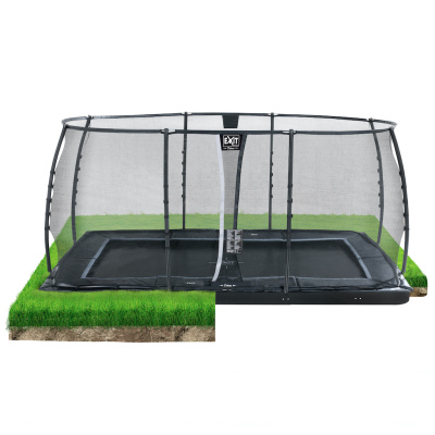 EXIT Dynamic groundlevel trampoline 275x458cm met veiligheidsnet- zwart