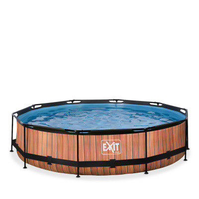 EXIT Wood zwembad diameter 360x76cm met filterpomp - bruin