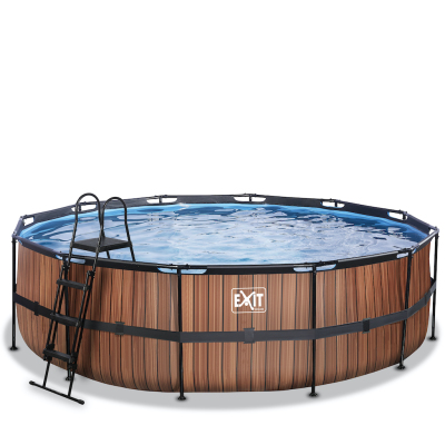 EXIT Wood zwembad diameter 488x122cm met filterpomp - bruin