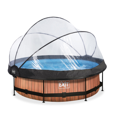 EXIT Wood zwembad diameter 300x76cm met overkapping en filterpomp - bruin
