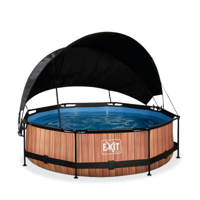 EXIT Wood zwembad diameter 300x76cm met schaduwdoek en filterpomp - bruin