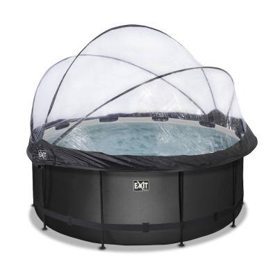 EXIT Black Leather zwembad diameter 360x122cm met overkapping en zandfilter- en warmtepomp - zwart