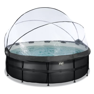 EXIT Black Leather zwembad diameter 427x122cm met overkapping en zandfilter- en warmtepomp - zwart