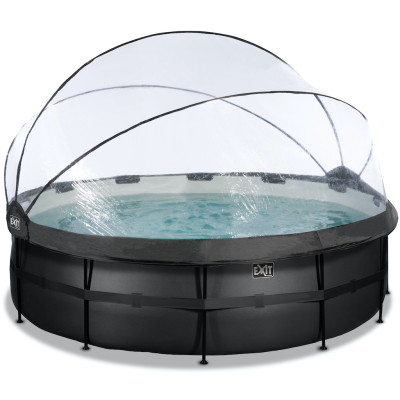 EXIT Black Leather zwembad diameter 488x122cm met overkapping en zandfilter- en warmtepomp - zwart