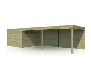 Blokhut met luifel | BS | 900 x 300 cm | E-woodproducts